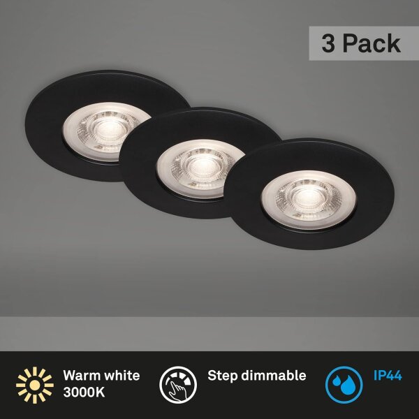 Einbauleuchte Briloner 3 x 4,9 Watt LED Schwarz dimmbar über Schalter IP44 Einbauspots