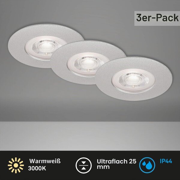 Einbauleuchten Briloner 3 x 4,9 Watt LED Chrom matt IP44 Einbauspots 480 Lumen