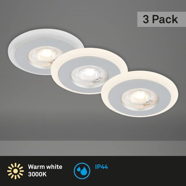 Einbauleuchte Briloner 3er Set 4,9 Watt LED Chrom Rahmen getrennt schaltbar 460 Lumen warmweiß Einbauspot IP44