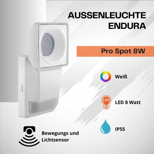 Außenleuchte Ledvance Endura Pro Spot Sensor 8 Watt LED Weiß Wandlampe Gartenleuchte