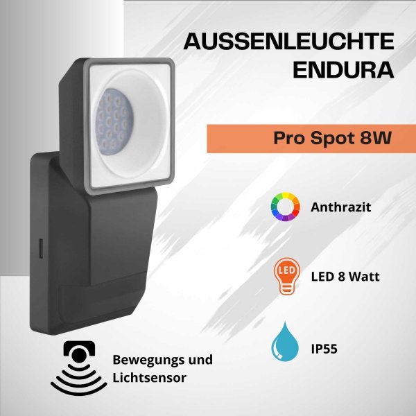 Außenleuchte Ledvance Endura Pro Spot Sensor 8 Watt LED Anthrazit Wandlampe Gartenleuchte