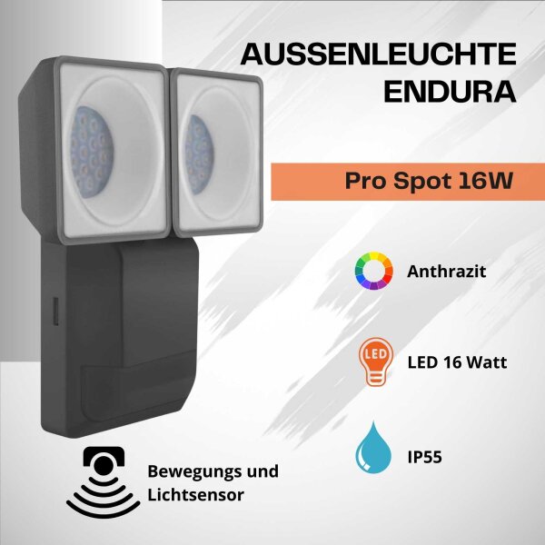 Außenleuchte Ledvance Endura Pro Spot Sensor 16 Watt LED Anthrazit Gartenlampe Wandleuchte