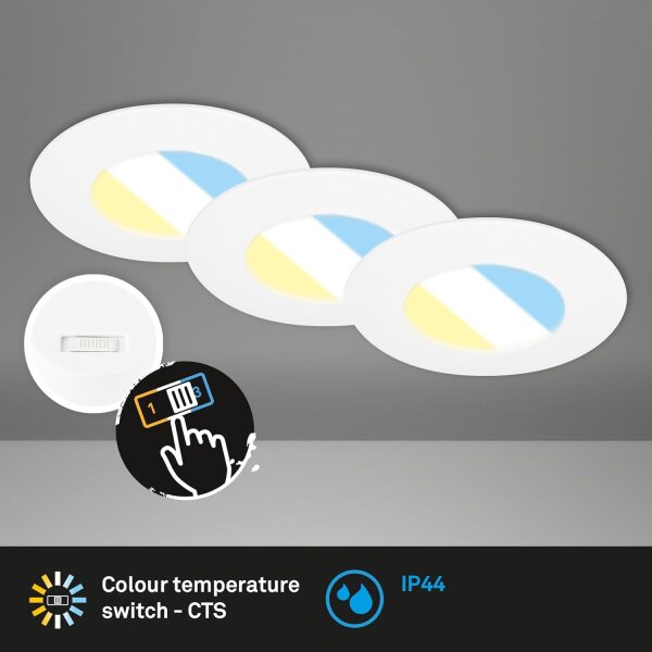 Einbauleuchten Briloner 3 x 4,9 Watt LED Weiß Lichtfarbe wählbar Einbauspots IP44 580 Lumen