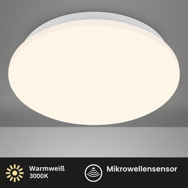 LED Deckenlampe Deckenleuchte Sensor, Weiß, 12 Watt, 1300lm, 3000K, Ø 27 cm – Briloner