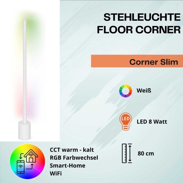 Standleuchte Ledvance Floor Corner Slim 8 Watt LED Wifi Weiß Stehlampe