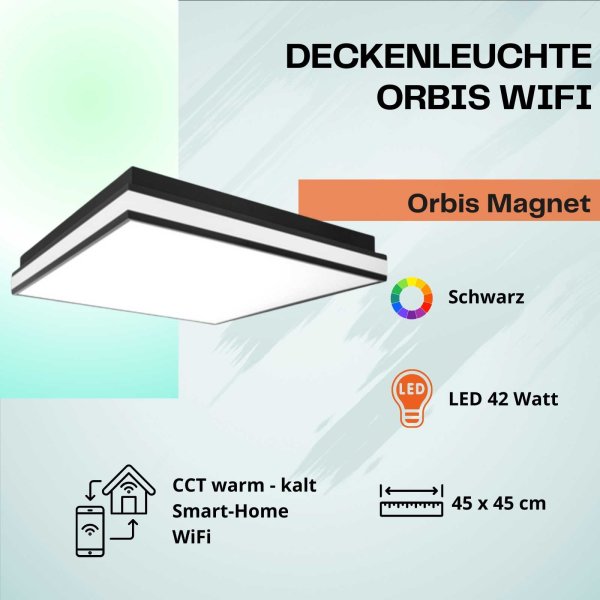 Deckenleuchte Ledvance Orbis Magnet 42 Watt LED Wifi Deckenlampe 45 x 45 cm Schwarz