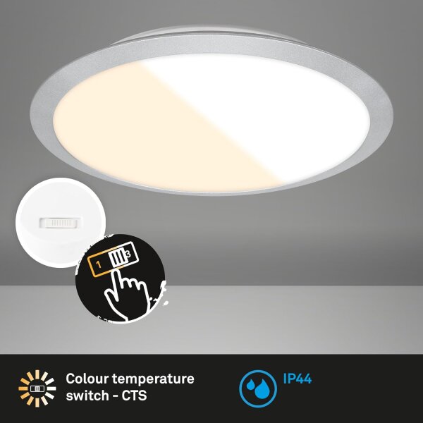 Badleuchte Deckenleuchte Briloner 21 Watt LED CTS Steuerung Deckenlampe Silber 37 cm IP44