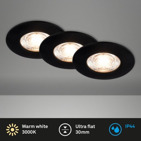 Einbauleuchten Briloner 3 x 3,6 Watt LED IP44 Einbauspots Schwarz 340 Lumen