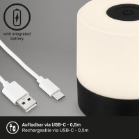 Briloner Smal LED Akku-Tischleuchte 7461015 – Kompakte Mini-Tischlampe kabellos, schwarz, 2 W, IP44