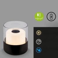 Akku-Leuchte Briloner 2 Watt LED Tischlampe Schwarz Touchdimmer IP44 Tischleuchte