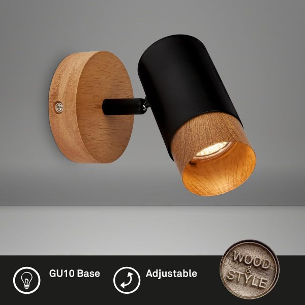 Strahler Briloner GU10 Fassung Wandleuchte Spot Schwarz Holz Wandlampe
