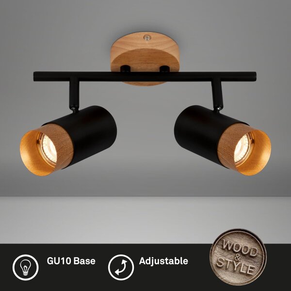 Strahler Briloner 2er Spot Deckenleuchte GU10 Fassung Holz Schwarz Deckenlampe