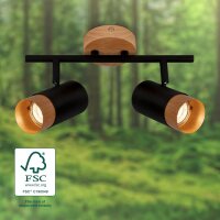 Strahler Briloner 2er Spot Deckenleuchte GU10 Fassung Holz Schwarz Deckenlampe