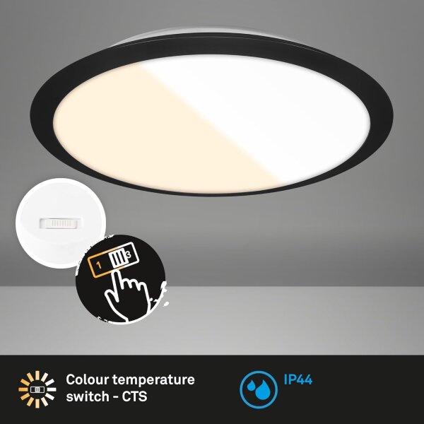 Badleuchte Deckenleuchte Briloner 21 Watt LED CTS Steuerung Deckenlampe Schwarz 37 cm IP44