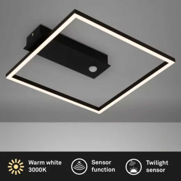 Deckenleuchte Briloner Frame 12,5 Watt LED mit Sensor Deckenlampe Schwarz 1400 Lumen