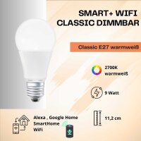 Smarte LED-Lampe, E27, 9 Watt, dimmbar, 806lm, 2700K...