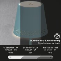 Akku-Leuchte Briloner 2,6 Watt LED Tischleuchte Taubenblau IP44 Touchdimmer Tischlampe