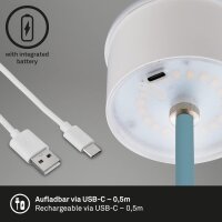 Akku-Leuchte Briloner 2,6 Watt LED Tischleuchte Taubenblau IP44 Touchdimmer Tischlampe