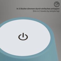 Akku-Leuchte Briloner 2,6 Watt LED Tischleuchte Taubenblau IP44 Touchdimmer Tischlampe