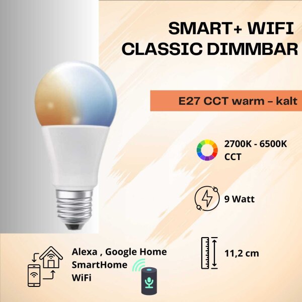 Smarte LED-Lampe, E27, 9 Watt, dimmbar, 806lm, 2700 – 6500K – Ledvance