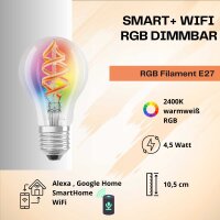 Smarte LED-Filamentlampe, E27, 4,5 Watt, dimmbar, 300lm,...