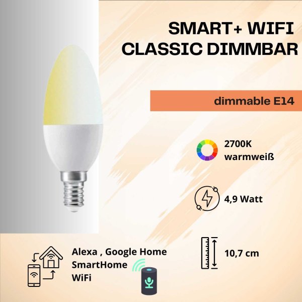 Leuchtmittel Ledvance Wifi smart & living LED 4,9 Watt E14 Kerze dimmbar 2700K