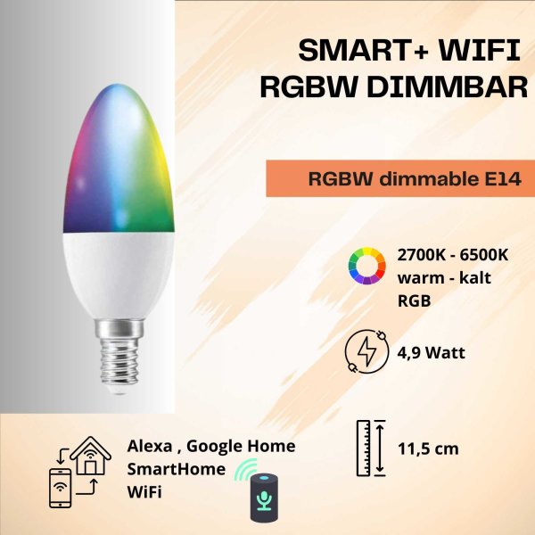 Leuchtmittel Ledvance Wifi smart & living LED 4,9 Watt E14 Kerze RGB & CCT dimmbar