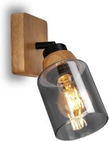 Strahler Briloner Rauchglas E27 Fassung Wandleuchte Holz
