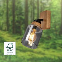 Strahler Briloner Rauchglas E27 Fassung Wandleuchte Holz