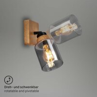 Strahler Briloner Rauchglas E27 Fassung Wandleuchte Holz