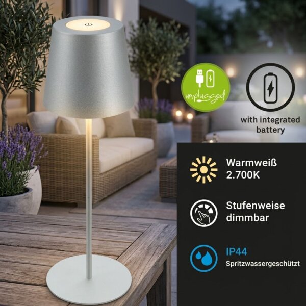 BRILONER KIKI Akku-Tischlampe | Höhenverstellbar, Dimmbar & IP44 Outdoor