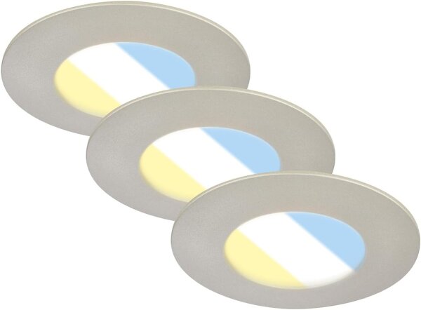 Einbauleuchten Briloner 3 x 4,9 Watt Nickelmatt IP44 Einbauspot Lichtfarbe wählbar