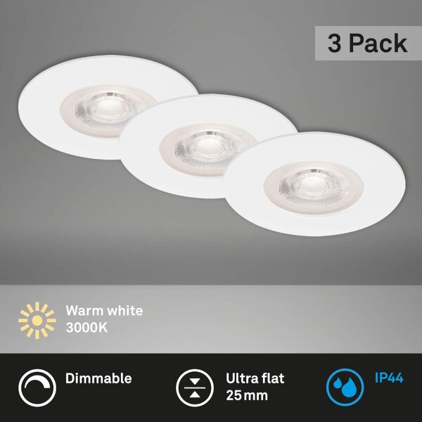 Einbauleuchte Briloner 3er Set 4,9 Watt LED 480 Lumen Einbauspot IP44 dimmbar  Weiß