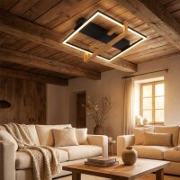 LED Deckenlampe Frame, Schwarz mit Holz, 14 Watt, 3000K, IP20, 34,5 x 33 cm – Briloner