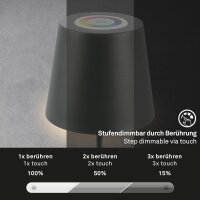 Akku-Leuchte Briloner 2,5 Watt LED Tischleuchte RGBW IP44 Touchdimmer Anthrazitt Tischlampe