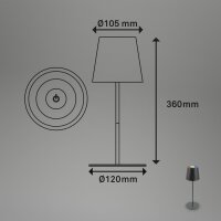 Akku-Leuchte Briloner 2,5 Watt LED Tischleuchte RGBW IP44 Touchdimmer Anthrazitt Tischlampe