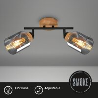 Strahler Briloner 2er Spot Rauchglas Holz E27 Fassung...