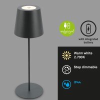 Akku-Leuchte Briloner LED Tischlampe Touch Anthrazit 2,5...