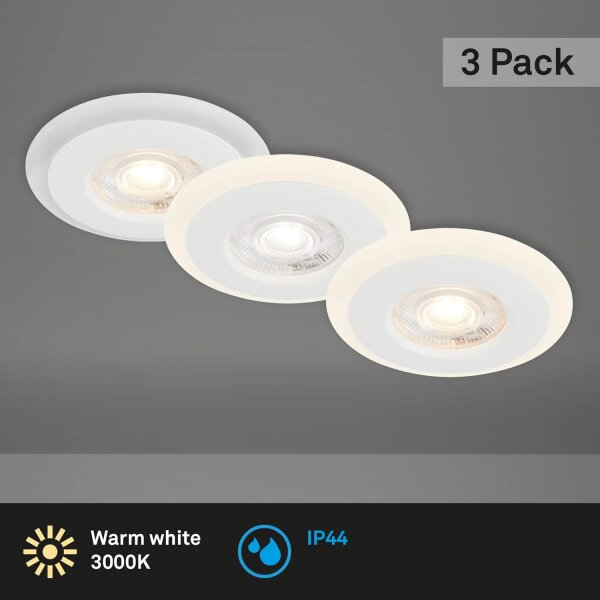 Briloner LED-Einbauleuchten 3er-Set – Ø 84 mm – 5 W – 3-fach schaltbar – Memory – IP44 – Weiß