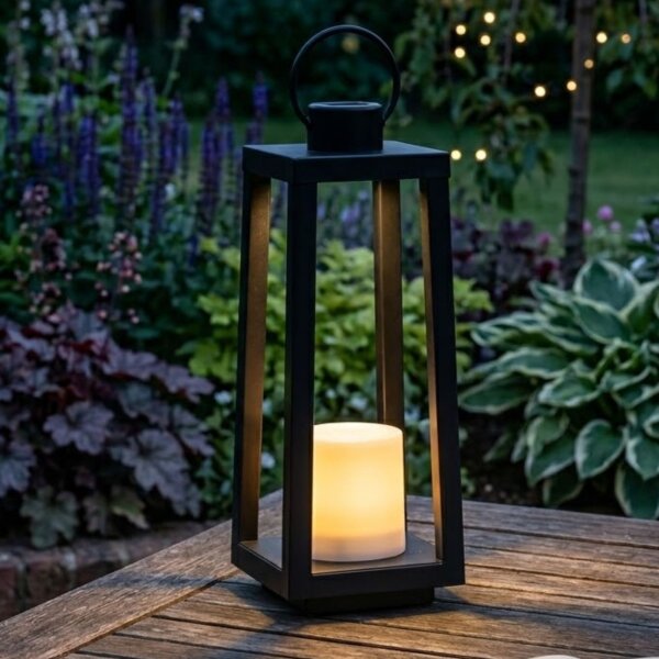 Nordlicht Professional Tucson Solar Laterne LED Schwarz Metall 42cm Flacker-Effekt 1800K