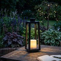 Nordlicht Professional Tucson Solar Laterne LED Schwarz Metall 42cm Flacker-Effekt 1800K