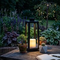 Nordlicht Professional Tucson Solar Laterne LED Schwarz Metall 42cm Flacker-Effekt 1800K