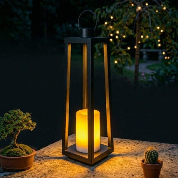 Nordlicht Professional Tucson XXL LED Laterne Schwarz Metall 63cm Flacker-Effekt 1800K