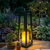 Nordlicht Professional Tucson XXL LED Laterne Schwarz Metall 63cm Flacker-Effekt 1800K