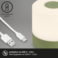 Akku-Leuchte Briloner 2 Watt LED Tischleuchte Grün Touchdimmer IP44 Tischlampe