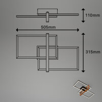 BRILONER LED Deckenleuchte 50cm | Schwarz, Holz-Akzent & 3000K Warmweiß