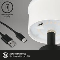 Briloner LED Akku-Tischleuchte 7437-015 – Kabellose Tischlampe dimmbar mit USB-Ladefunktion, schwarz, 3,5 W, IP44