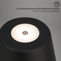 Briloner LED Akku-Tischleuchte 7437-015 – Kabellose Tischlampe dimmbar mit USB-Ladefunktion, schwarz, 3,5 W, IP44