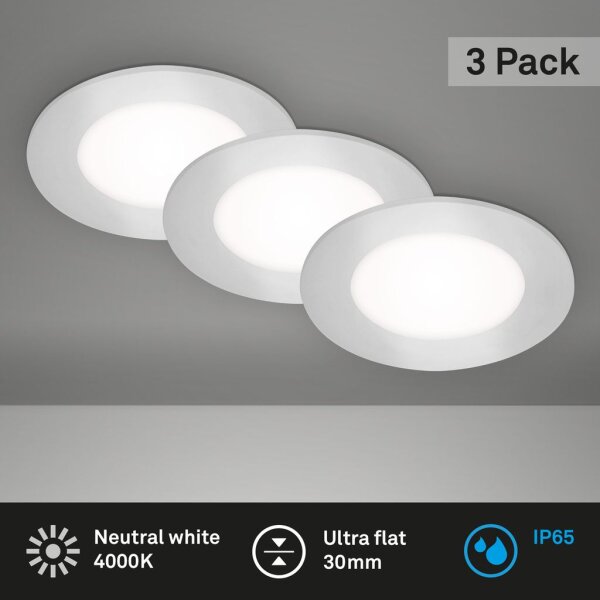 Einbauleuchte Briloner 3 Watt LED Weiß 3er Set IP65 350 Lumen Spots Einbaulampen