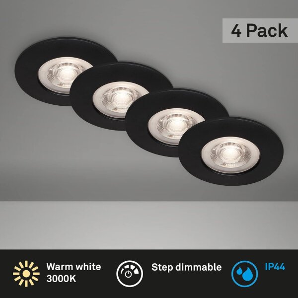 LED Einbauleuchten, Schwarz, Bohrloch 6,8 cm, 4x4,9W, dimmbar, IP44, Ø 9 cm – Briloner